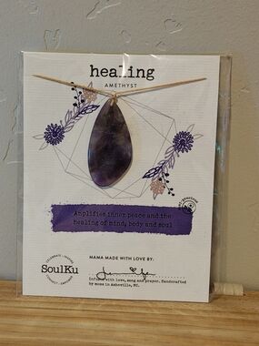 Amethyst Teardrop Pendant Necklace - Healing Stone Brand SoulKu